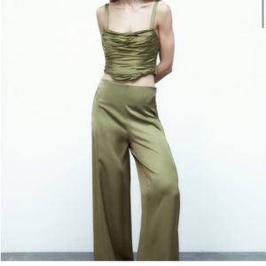 Zara ruched corset top and satin effect pants set
